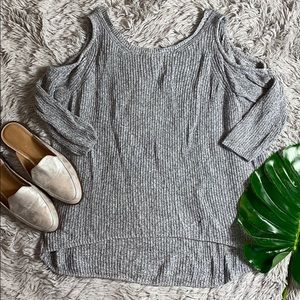 🌺express grey cold shoulder knit sweater M